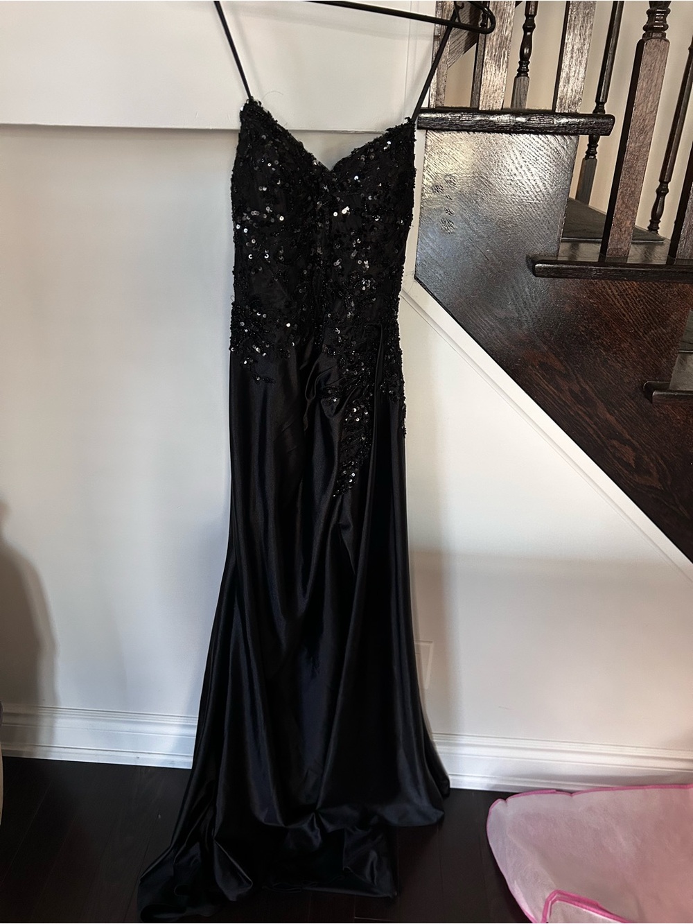 Strapless Black Embellished Prom Gown with High Slit - Picture 15 of 16